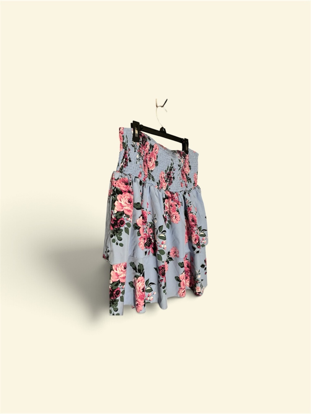 Source Unknown Blue Crop Top with Pink Floral Print